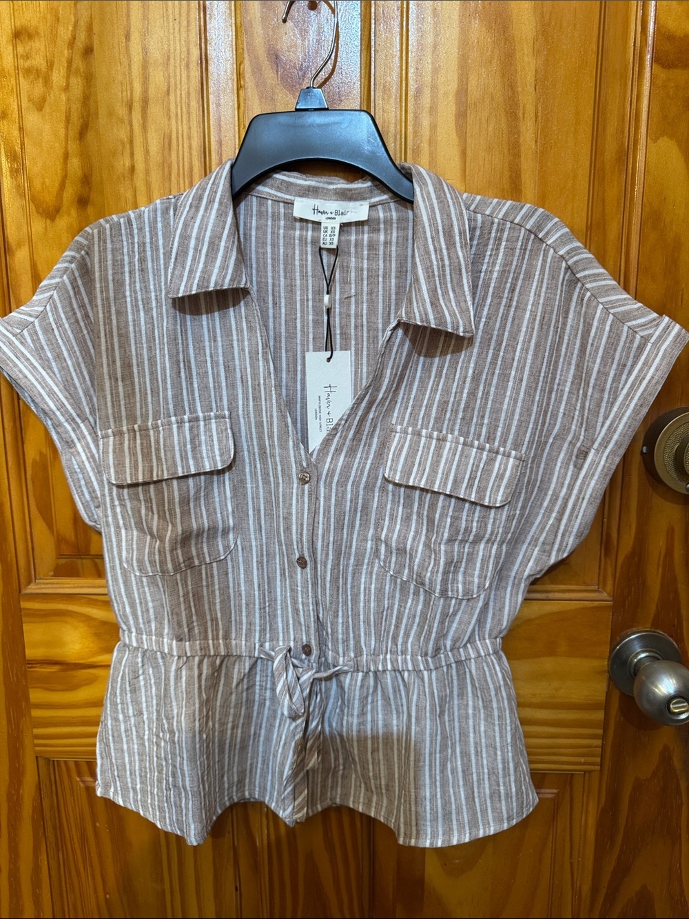 Harve Benard Brown and White Striped Button-Front Drawstring Shirt